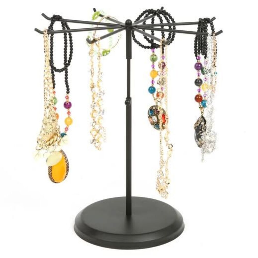 MyGift 8 Hook Adjustable Height Black Metal Rotating Jewelry Display Tower Stand